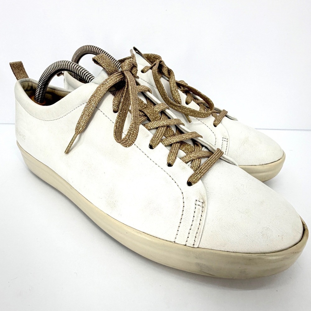 Vionic Paisley Women's White Leather Sneakers Size 11 Gold Metallic Lace Up